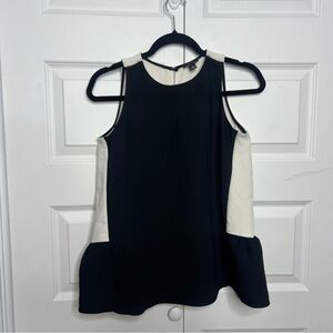 Ann Taylor Colorblock Sleeveless Top XS | Black & Cream | Career Chic Blouse